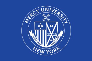 Mercy University seal with blue background