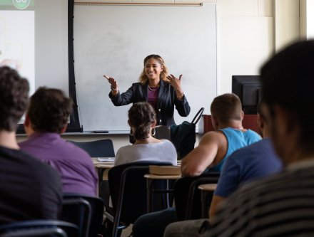 teacher engaged with students