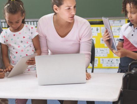 Teaching a young student with a disability.