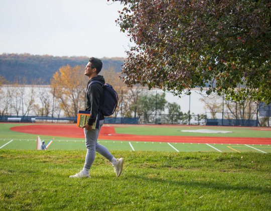 Student on Dobbs Ferry campus