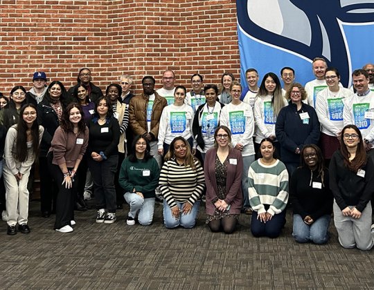 Regeneron volunteers pose with Mercy University students